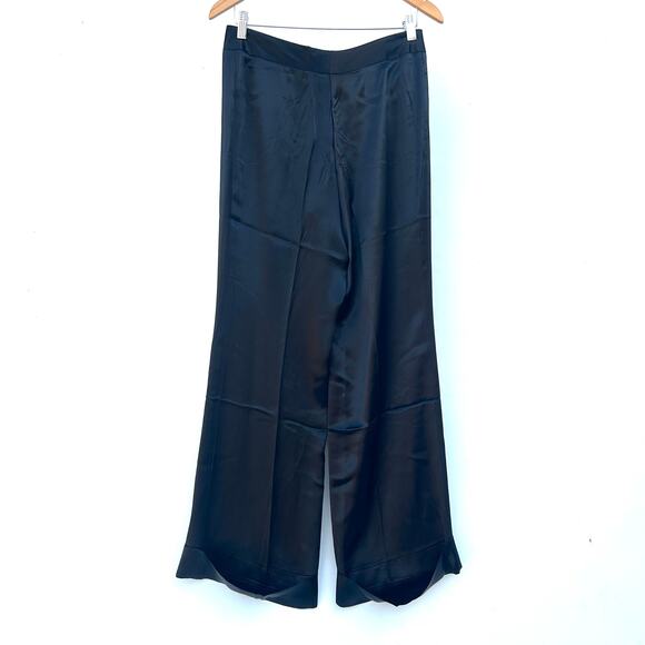 Vintage Designer Wide Leg Satin Slinky Trousers Black Italian 44 Acetate Viscose - Picture 8 of 11